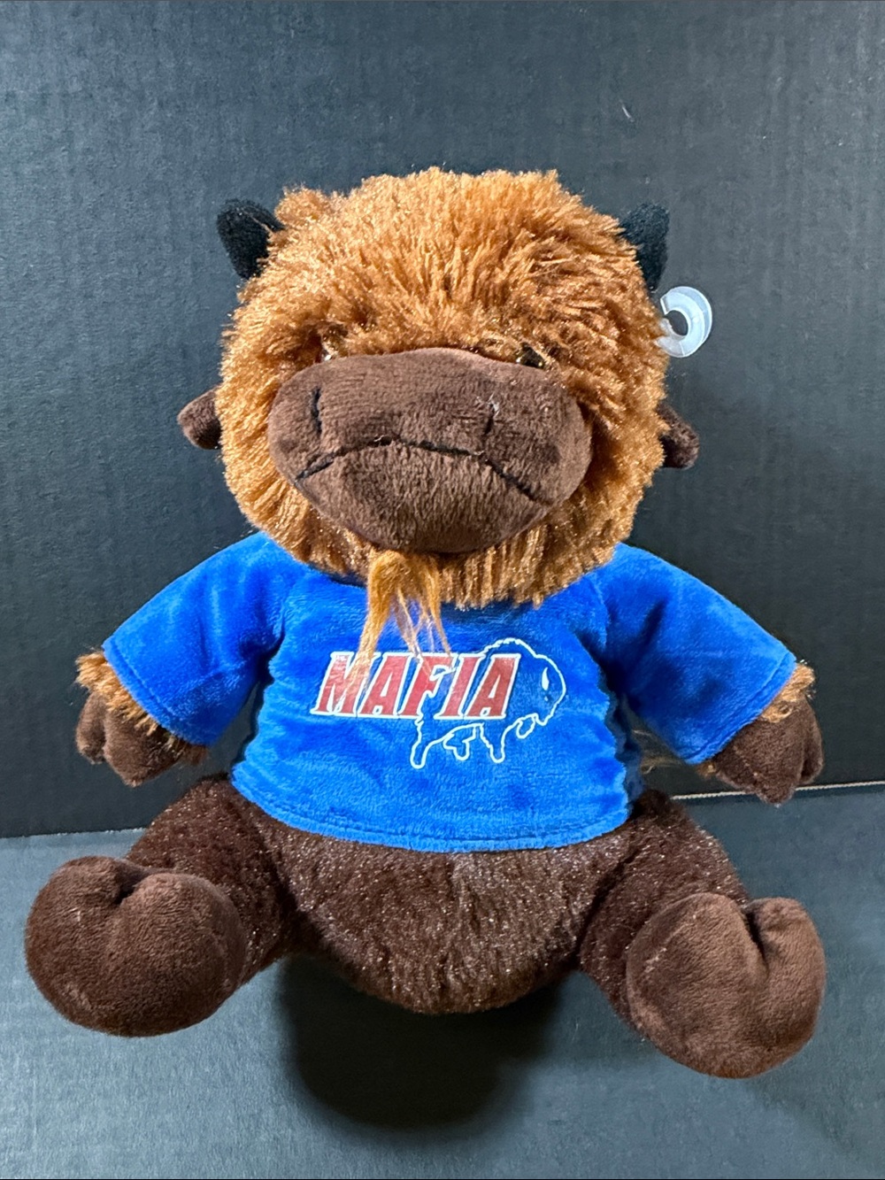 Plush Brown Buffalo in Blue 'MAFIA' Shirt Stuffed Animal